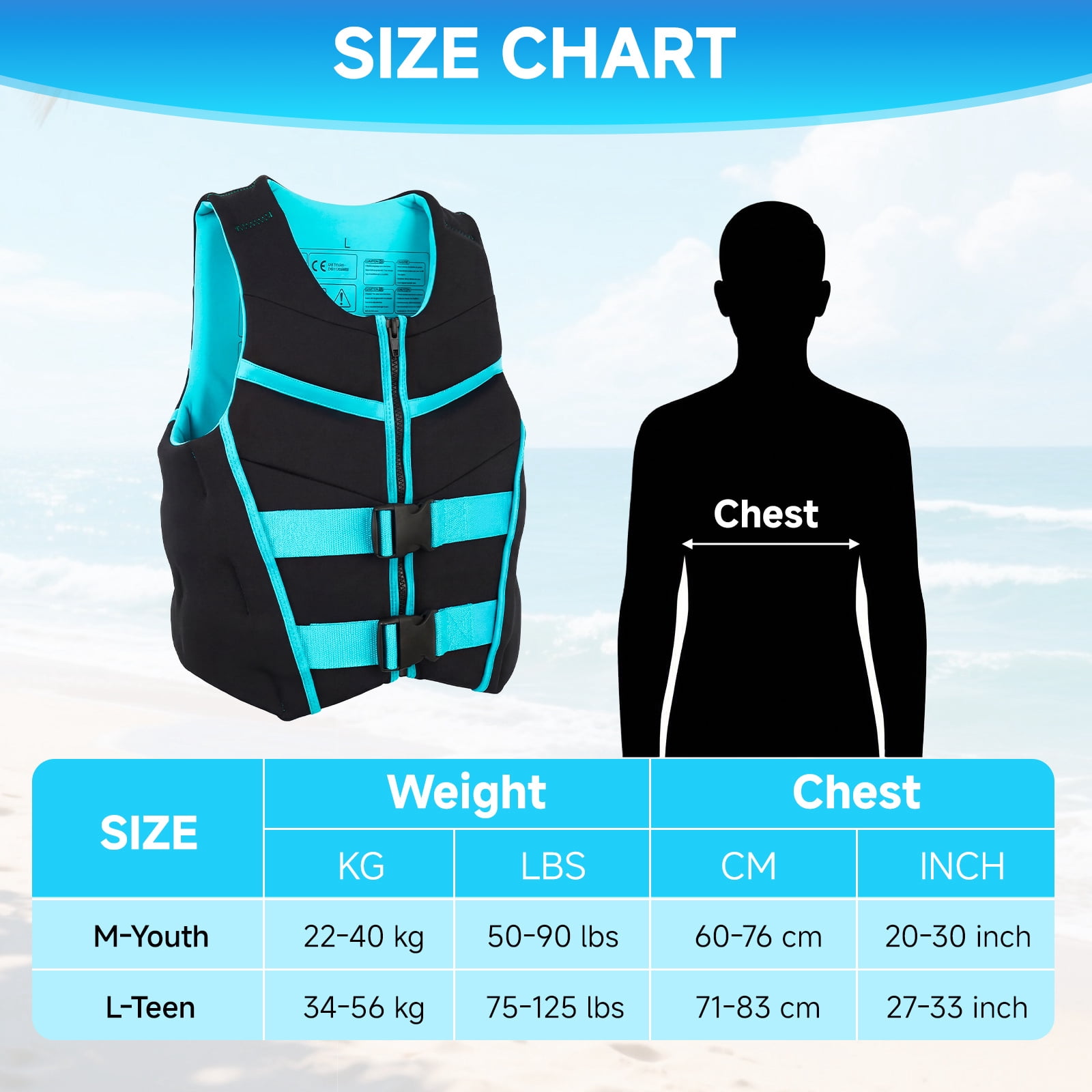 Swim Vest Life Jacket Youth,Adjustable Flotation Buoyancy Swimsuit Trainer Vests,Swimming Aid Jacket,Kayaking Fishing Sailing Watersports,Fit for 50-125 lbs