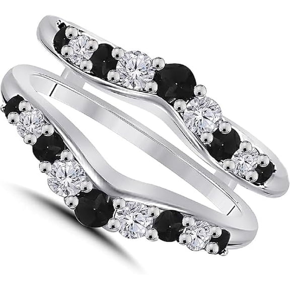 NYS Jewellrs 925 Sterling Silver 2.10 Ct Round Cut Black Diamond Engagement Christmas Thanksgiving Enhancer Wrap Guard Ring 14K White Gold Plated For Women's -6