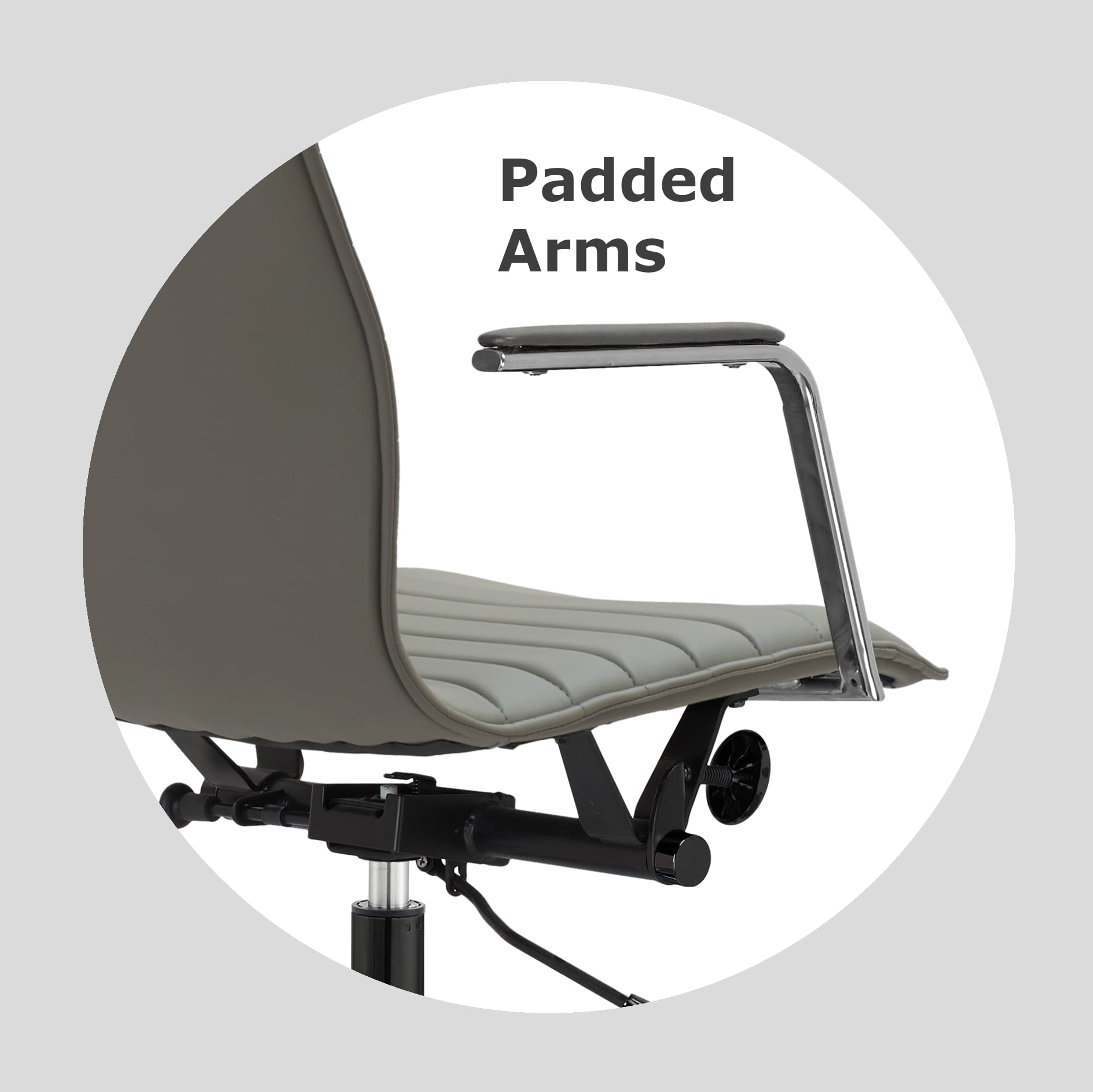 2xhome Modern Office Desk Chair | PU Leather Ribbed Back | Adjustable Height, Tilt Lock, Gray, Set of 1, 1 piece