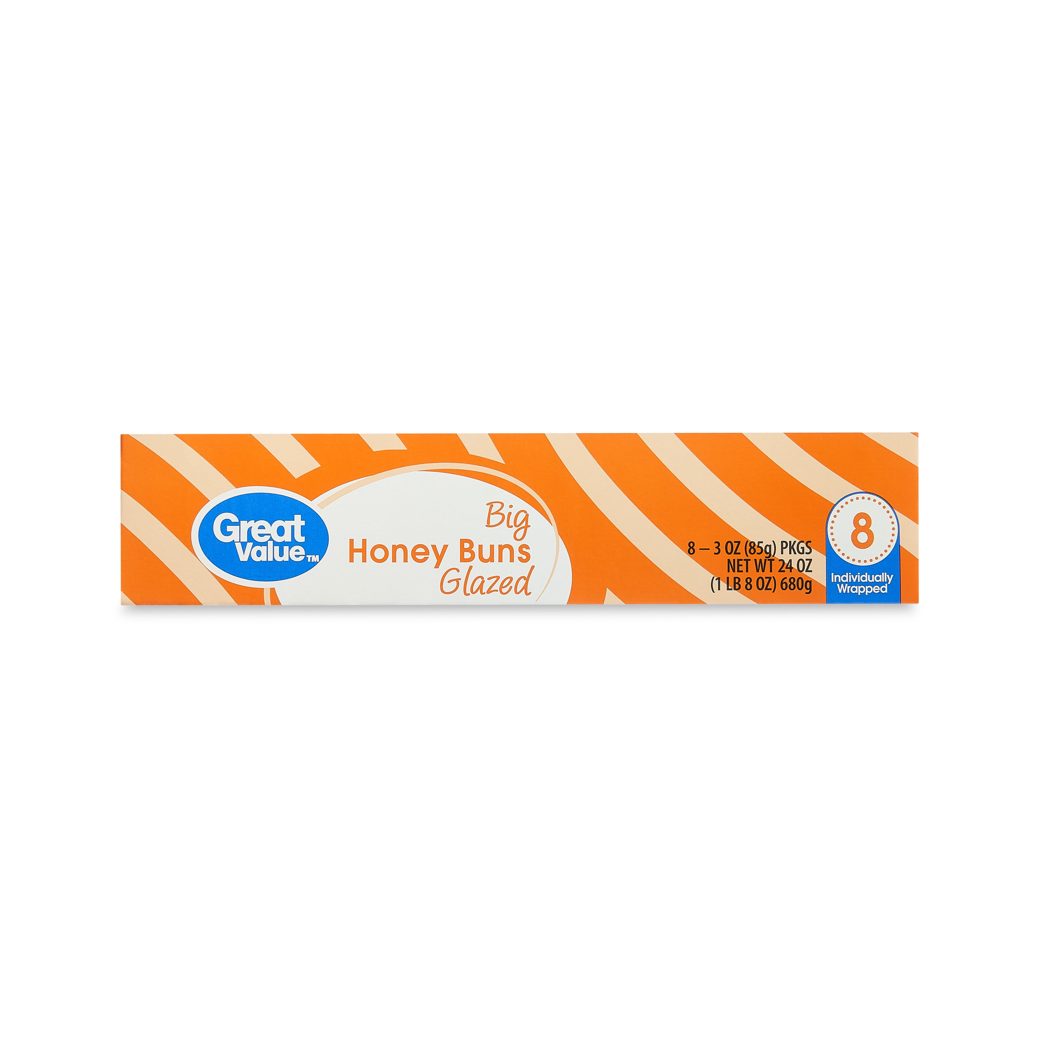 Great Value Big Glazed Honey Buns, 24 oz, 8 Count