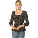 thumbnail image 1 of Blusa de Cintura con Cinturón Y Estampado floral Allegra K vintage Negro S, 1 of 6