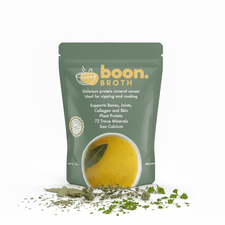 Boon Broth - Savory Plant-Based Soup Powder, High Calcium Broth with 72 Trace Minerals - Ideal for Sipping, Fasting, and The Bone Broth Diet - 30 servings