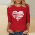 thumbnail image 2 of ABATAB Plus Size Valentine's Day Womens 3/4 Length Sleeve Shirts Crewneck Neck Love Heart Print T Shirts Casual Gift Tops, 2 of 5