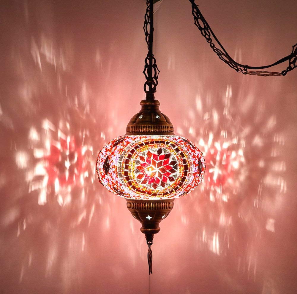 LaModaHome (8 Colors) Turkish Moroccan Mosaic Swag Plug in Pendant