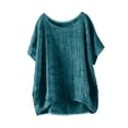 thumbnail image 1 of Zpanxa Chemises Fille Ado Couleur Unie Coton Lin Col Rond Manches Courtes Haut Coton Lin 9-10 Ans, 1 of 4