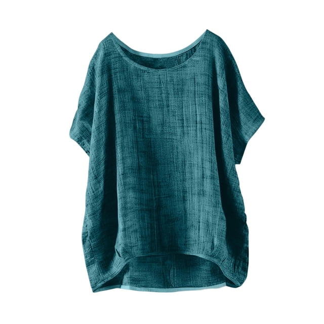 Zpanxa Chemises Fille Ado Couleur Unie Coton Lin Col Rond Manches Courtes Haut Coton Lin 9-10 Ans