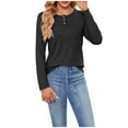 thumbnail image 3 of Aboser Cotton T Shirts for Women Long Sleeve Henley Shirt Dressy Casual Button Up Tops Comfy Moisture Wicking Layers Solid Color Crewneck Blouses, 3 of 8