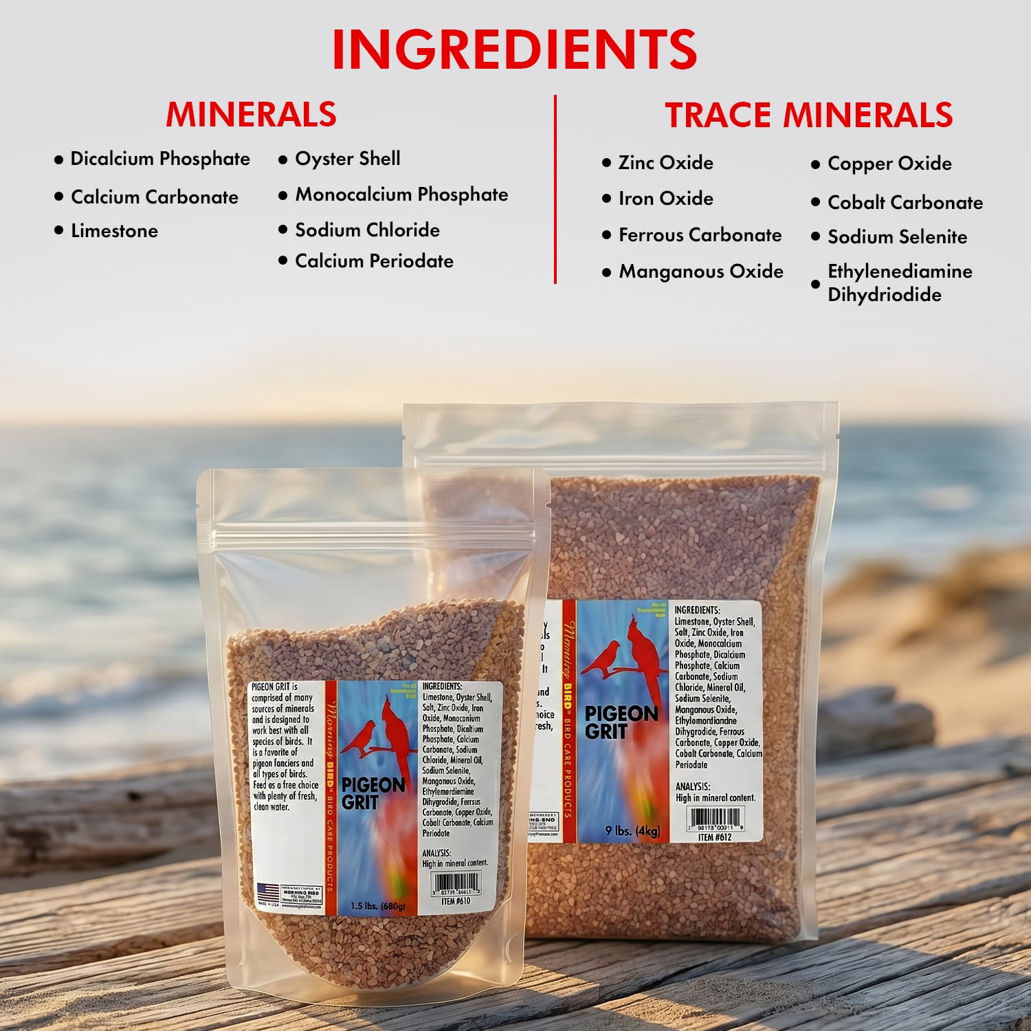 Morning Bird Pigeon Grit Bird Food with Minerals, 4.5 lbs (3-Pack, 1.5 lbs Each)