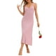 thumbnail image 2 of Vestido de pijama para mujer Inspire Chic con tirantes de espagueti, escote redondo, espalda cruzada, camisón largo, color rosa, 2 of 6