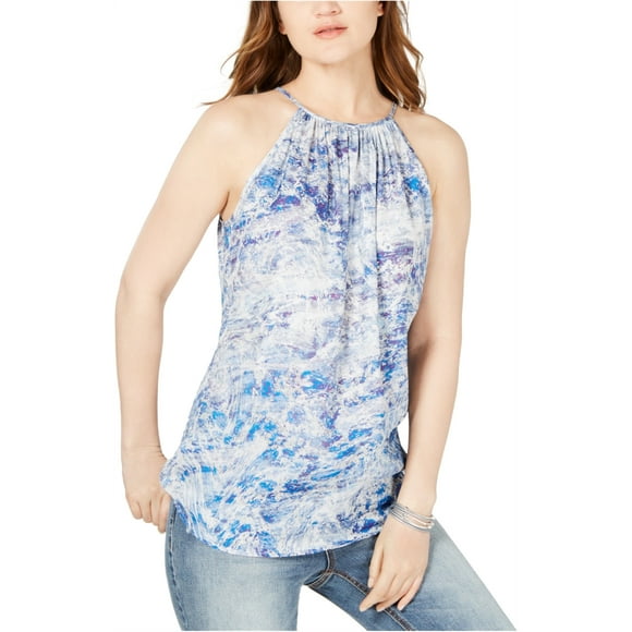 Karen Kane Womens Tie-Collar Halter Top Shirt, Blue, Large