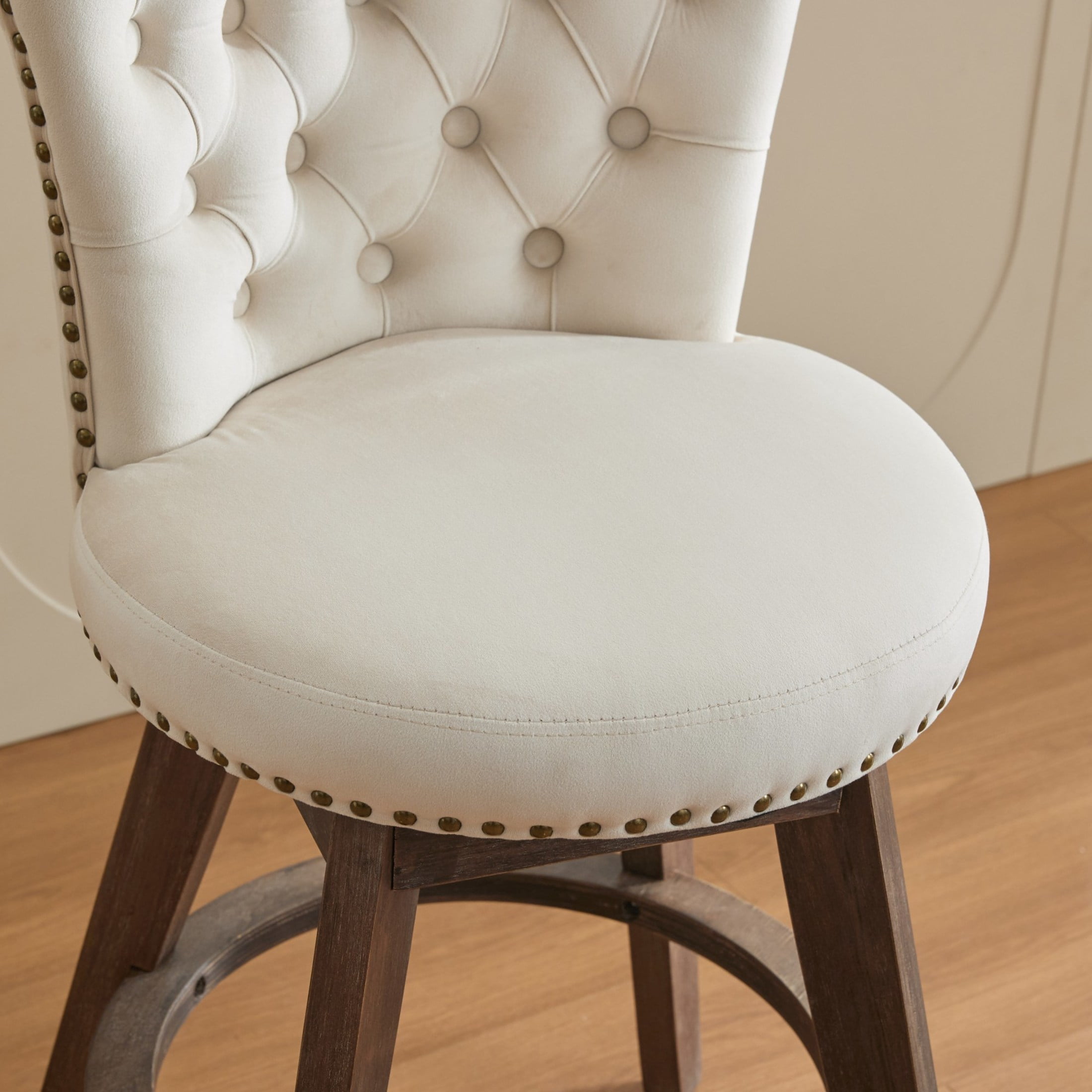 Noble House Set of 2 Counter Height Bar Stools, 360° Swivel Velvet Seats, Tufted Back, Beige