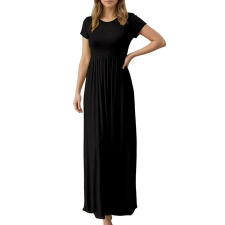 DGMIOCS Women s Short Sleeve Pocket Dress for Everyday Wear Women s Casual Dress Stylish Everyday Outfit Comfort Lightweight Summers Black M