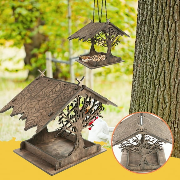 YFGEFTR Edible Bird House for Outdoor, Wooden Birds House Covered in Wild Bird Food, Squirrel Resistant Birds Feeders for Outside Hanging, Watching Gift for Garden Lovers