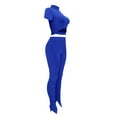 thumbnail image 6 of Women Fitted 2 Piece Outfits Short Sleeve Turtleneck Cutout Crop Top with Long Split Pants Legings Set Clubwear, 6 of 7