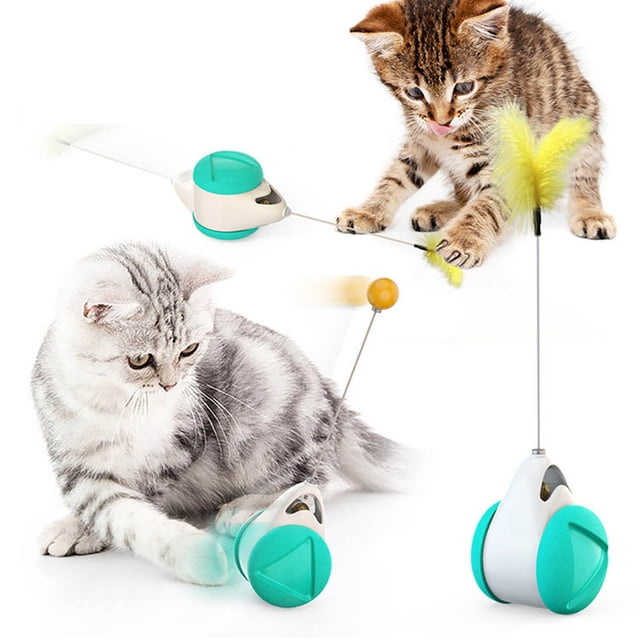 Fiudx Juguete para Gatos, Bola Giratoria Interactiva Forma de Coche, Pluma con Aroma Hierba Gatera Natural, Material Abs Duradero y Brillante, Apto para Jugar En Interior, Seguro para Gatos, Incluye