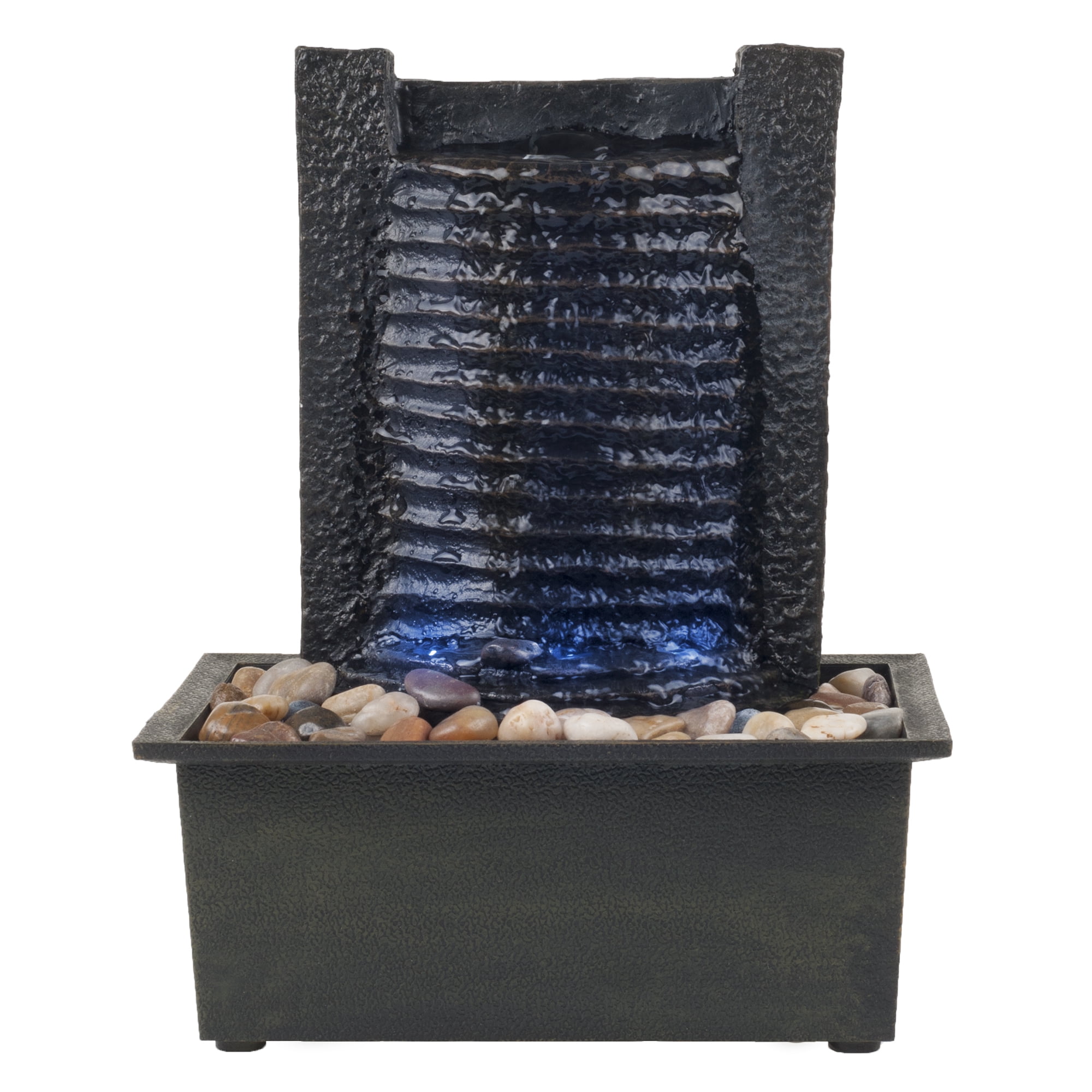 Pure Garden Indoor Water Fountain With LED Lights- Lighted Waterfall Tabletop Fountain With Stone Wall and Soothing Sound for Office and Home DÃ©cor By Pure Garden