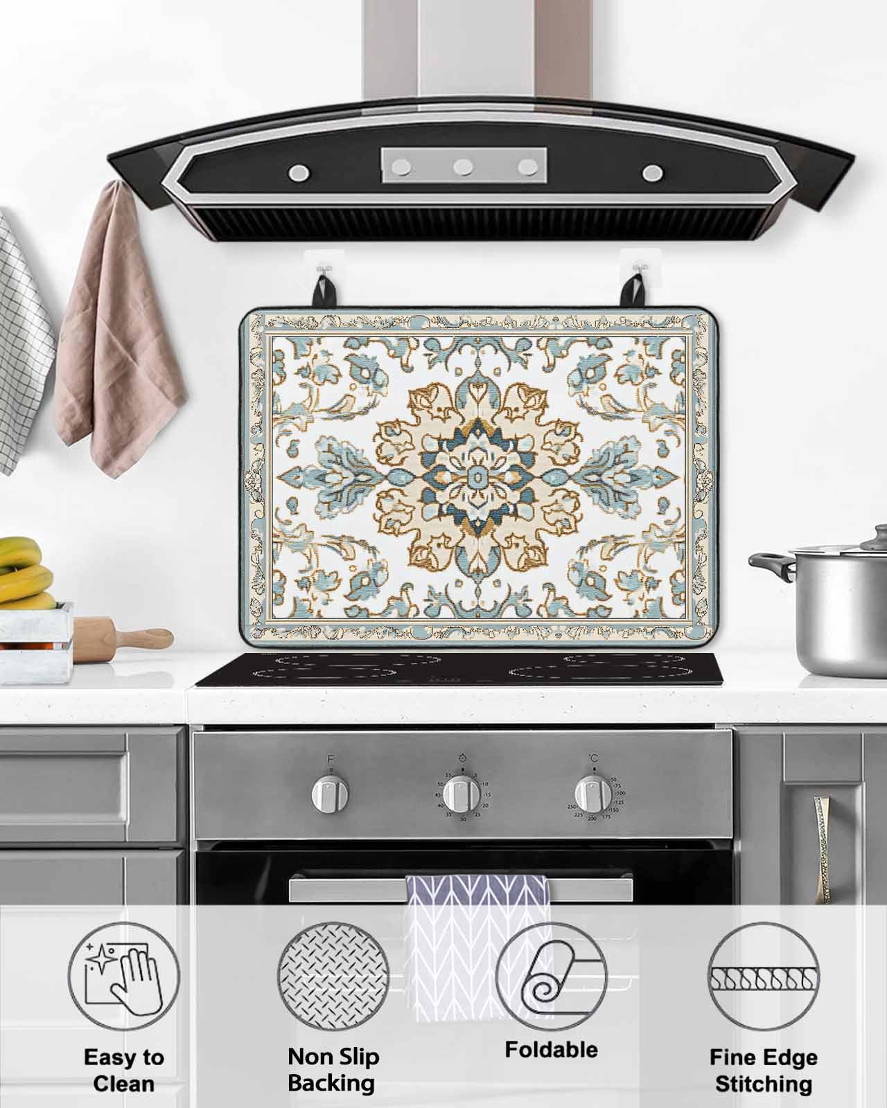 nqOlkjepod Large Induction Cooktop Protector Mat 24"x21", Rustic Aztec Stove Top Covers for Electric Stove, Farmhouse Southwest Ethnic Floral Aesthetic Stove Burner Cover Mats, Glass Top Stove Cover