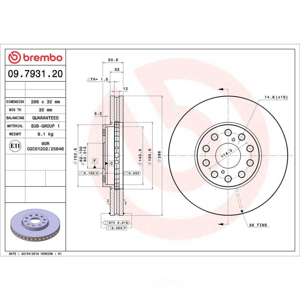Brembo 09.7931.20 Premium Vented Brake Rotor
