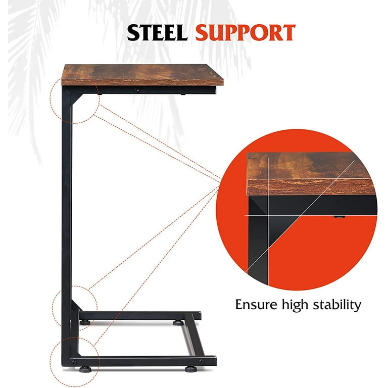 WLIVE Wide Snack Side Table C Shaped End Table for Sofa Couch and