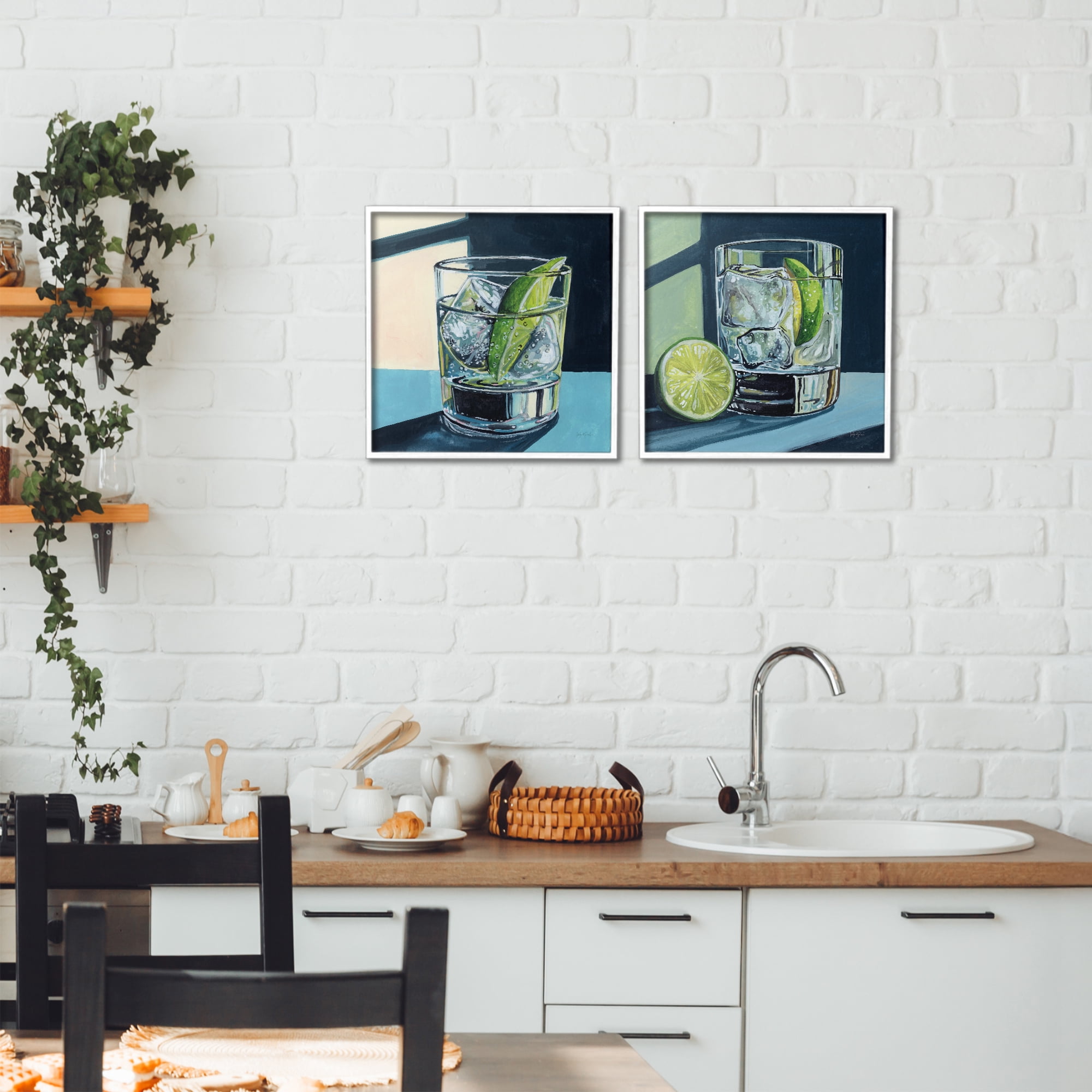 Stupell Industries Strong Gin Tonic Cocktail 2 Piece White Framed Giclee Art Set, design by Kate Jarvik Birch