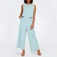 thumbnail image 2 of Women's Solid Color Linen 2 Piece Set Sleeveless Crop Top With Buttons And Wide Leg Pants, 2 of 2
