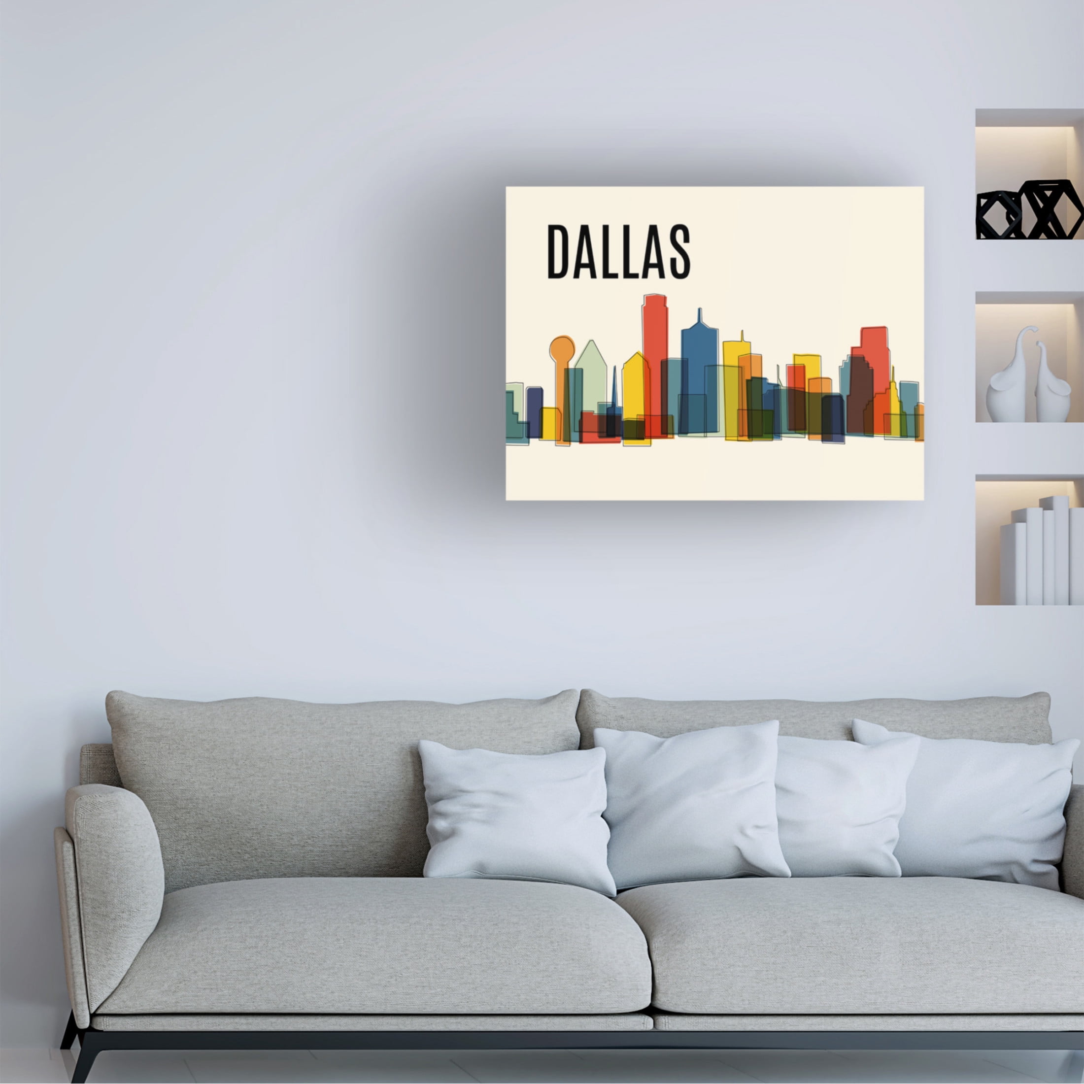 Canvas Wall Art - Tom Quartermaine 'Dallas Mid Century Modern Cityscape' Wall Art for Living Room, Bedroom, or Office Décor by Trademark Fine Art - 47 x 35 Inches