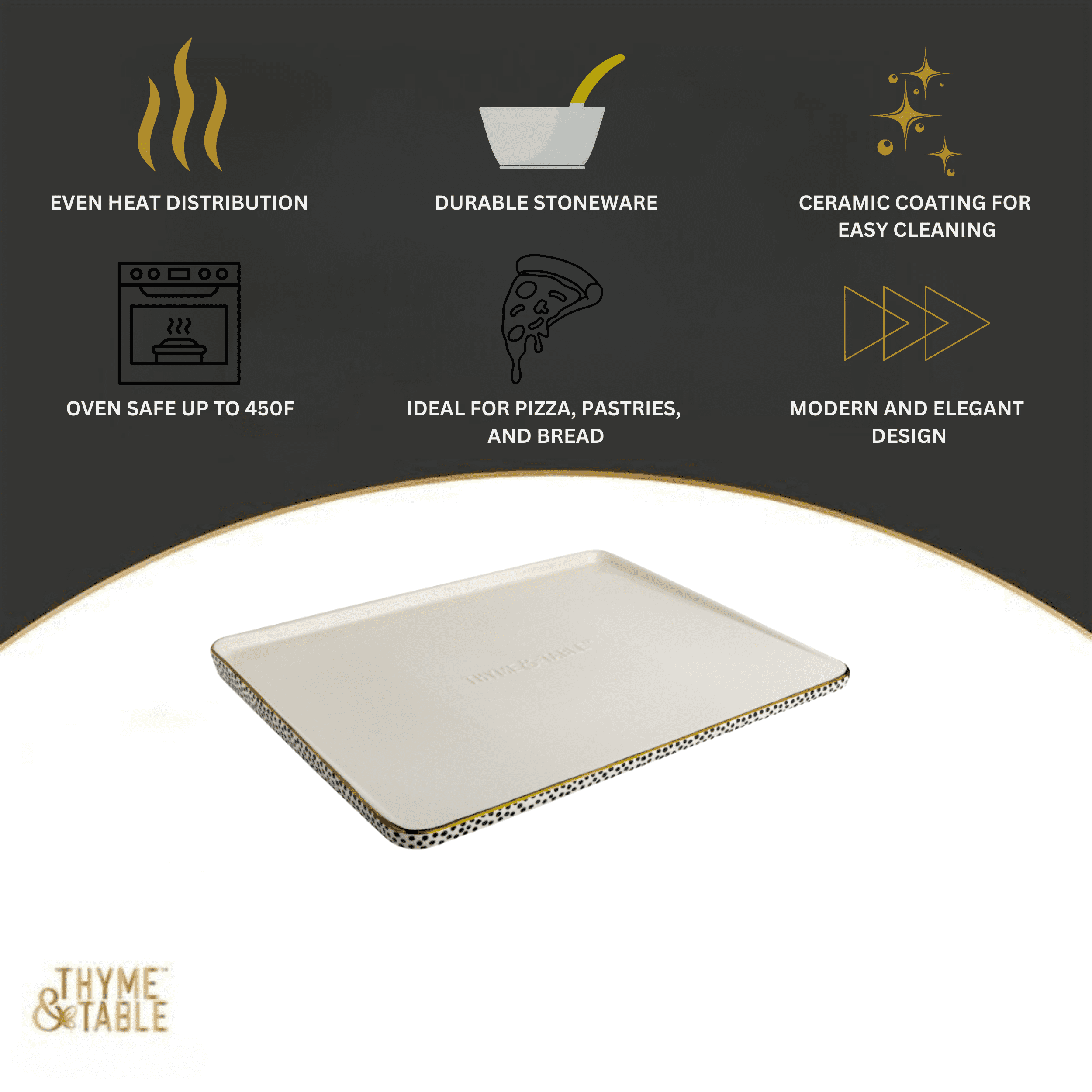 Thyme & Table 15"  Square Pizza Stone Ceramic - Dot