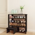 thumbnail image 1 of Shoe Rack Shoe Organizer Shlef w Footstool espresso Finish solid wood storage shoe rack Natural Wood Tone, 1 of 8