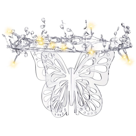 12" Butterfly Cake Stand Acrylic Lighted Cake Holder Acrylic Serving With String Lights Water Drop Diamond String Cupcake Stand Round For Wedding Birthday Dessert Table
