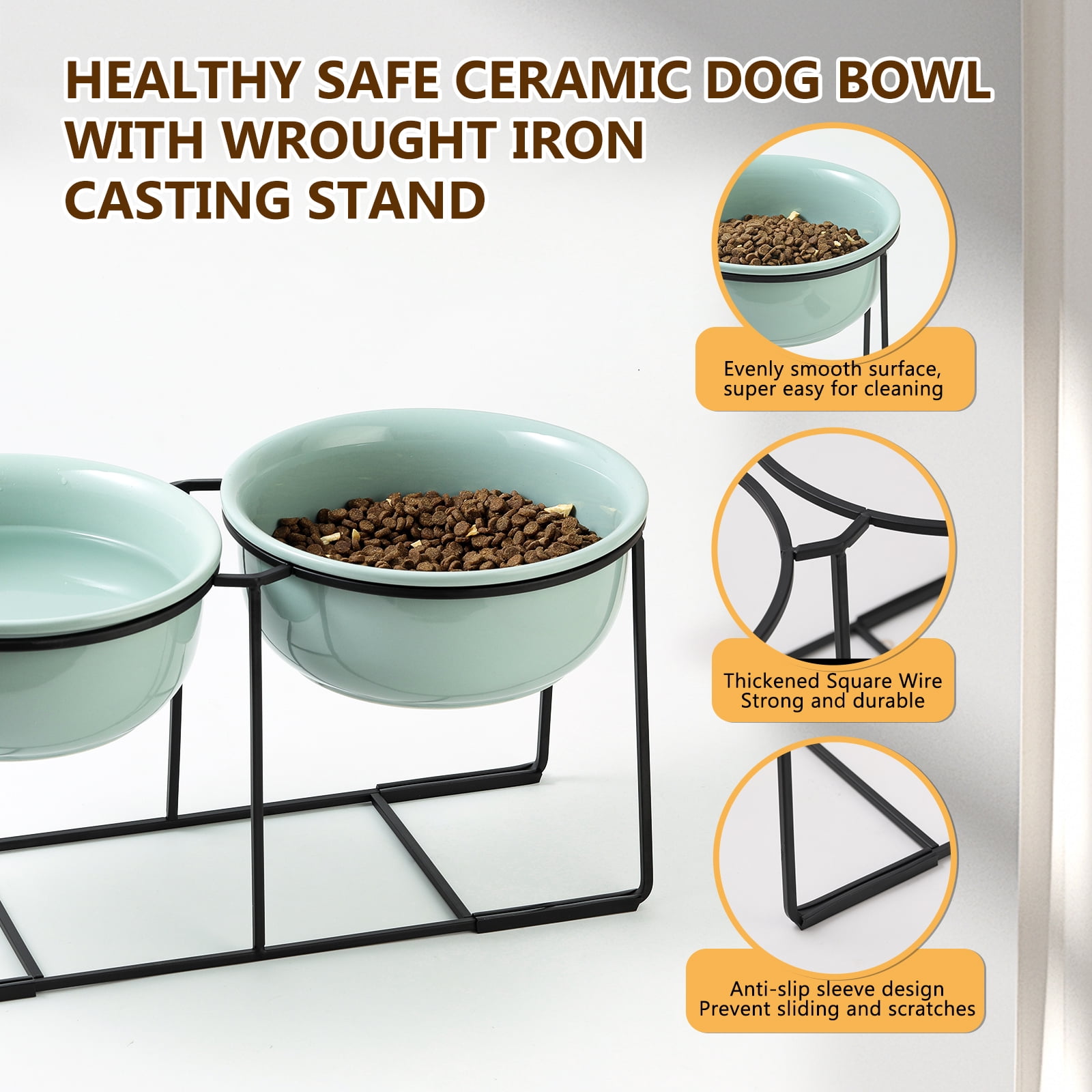 Raised Dog Food and Water Bowl with Non Slip Stand - Ceramic Pet Dishes for Medium to Big Dogs - 2 x 1600 ml