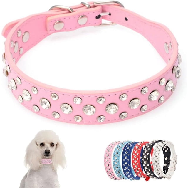Small Dog Collar For Female Dogs, Bling Puppy Collar Faux Leather Fancy Diamond Crystal Glitter Pretty Jewel Rhinestone Cat Collars For XXS XS Small Medium Large Pet Girl Dogs,