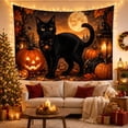 thumbnail image 3 of Black Cat with Pumpkins and Full Moon, Festive Halloween Scene, Spooky Gothic Style for Animal Lovers, Cat Themed Wall Art, Halloween Gift Tapestry Wall Hanging for Bedroom, Living Room and Dorm, 3 of 7