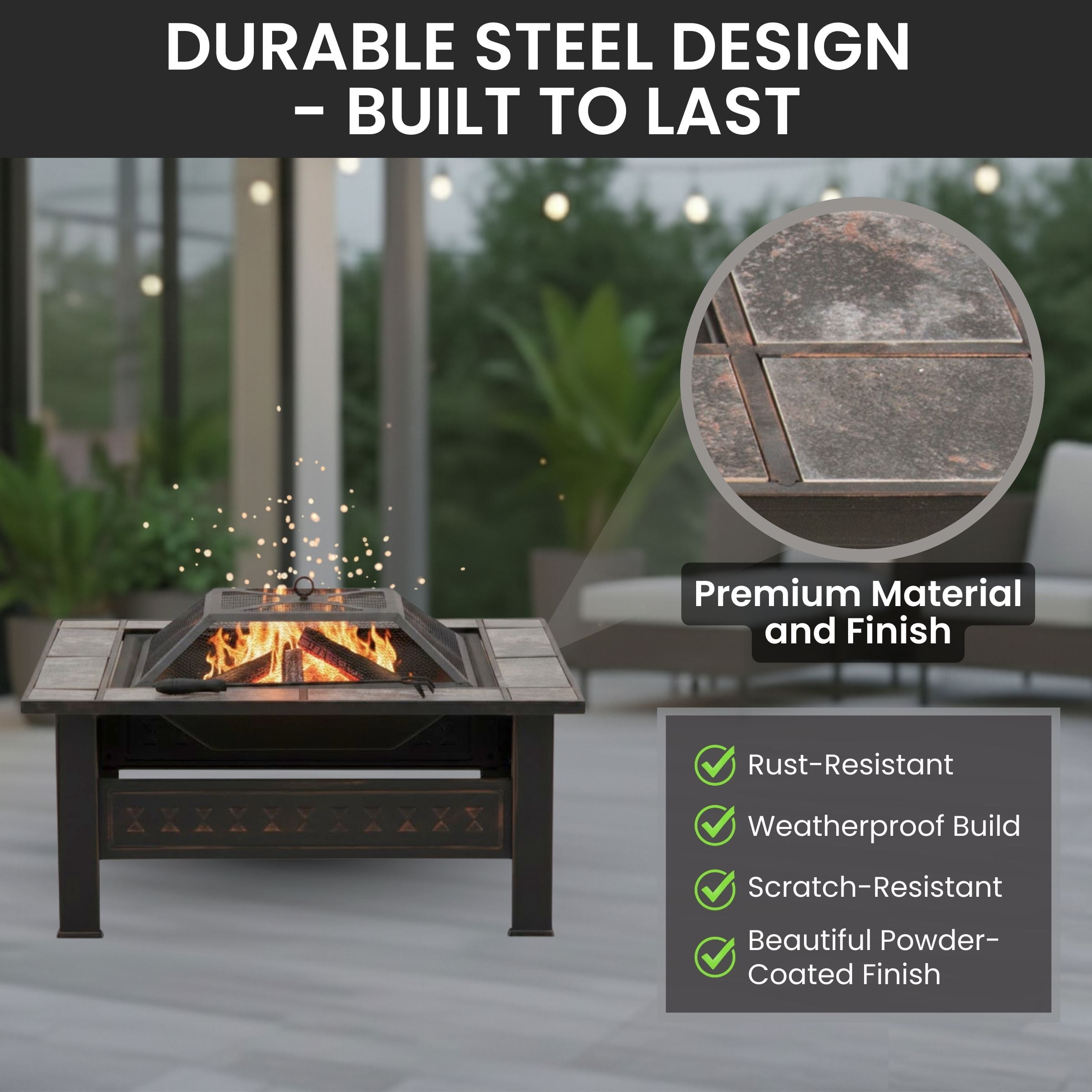 Pure Garden 32-Inch Outdoor Steel Fire Pit with Screen, Cover, and Poker (Bronze)