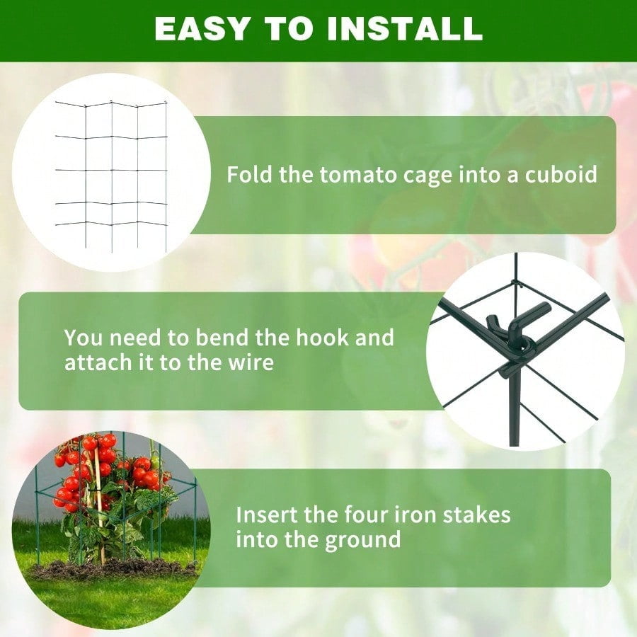 6 Packs Tomato Cages for Garden 12×12×56 Plant port Cage with Different Spacing Green Metal Trellis for Climbing Plants Like Cucumber Flowers