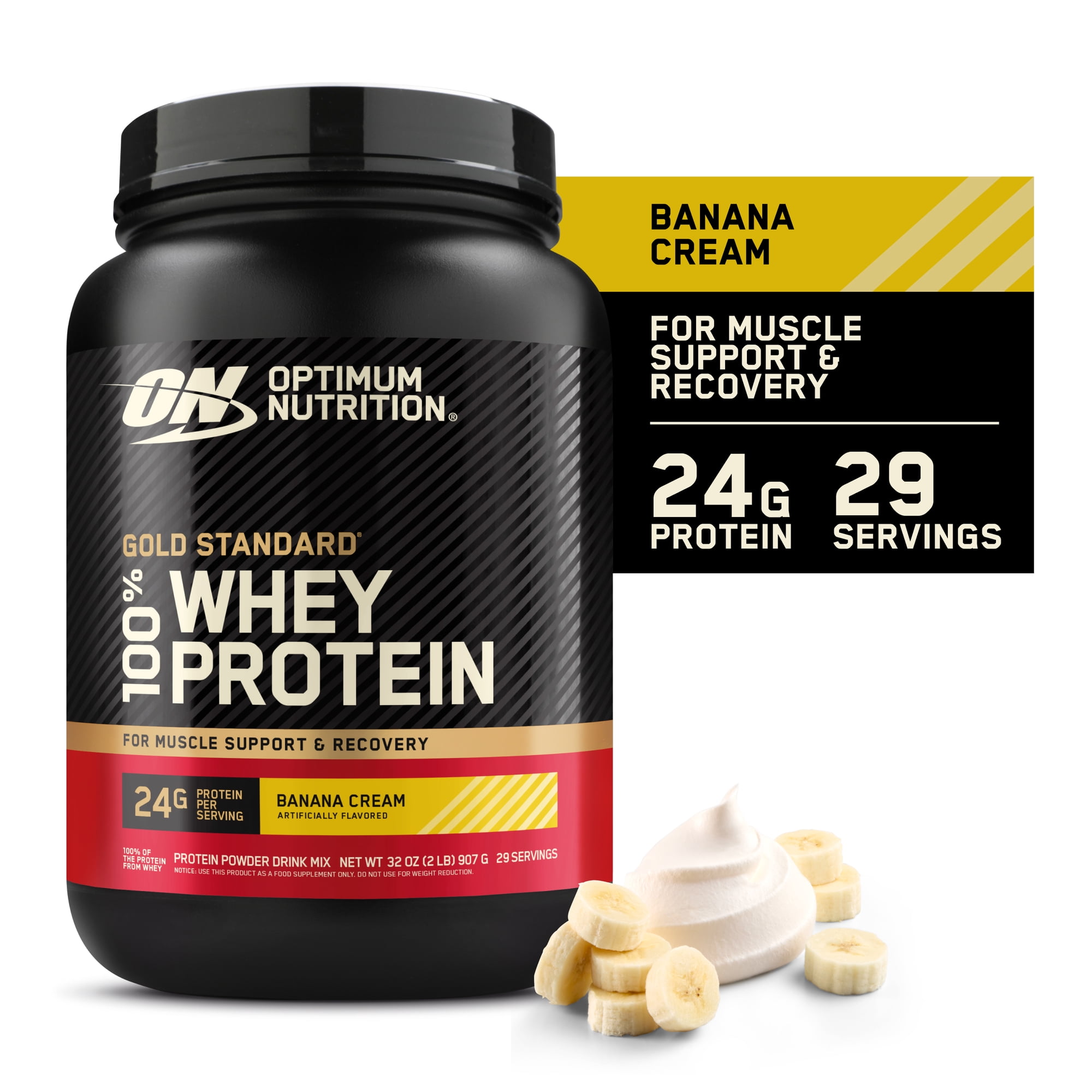 Optimum Nutrition Gold Standard 100% Whey Protein Powder, Banana Cream, 24g Protein, 2 Lb
