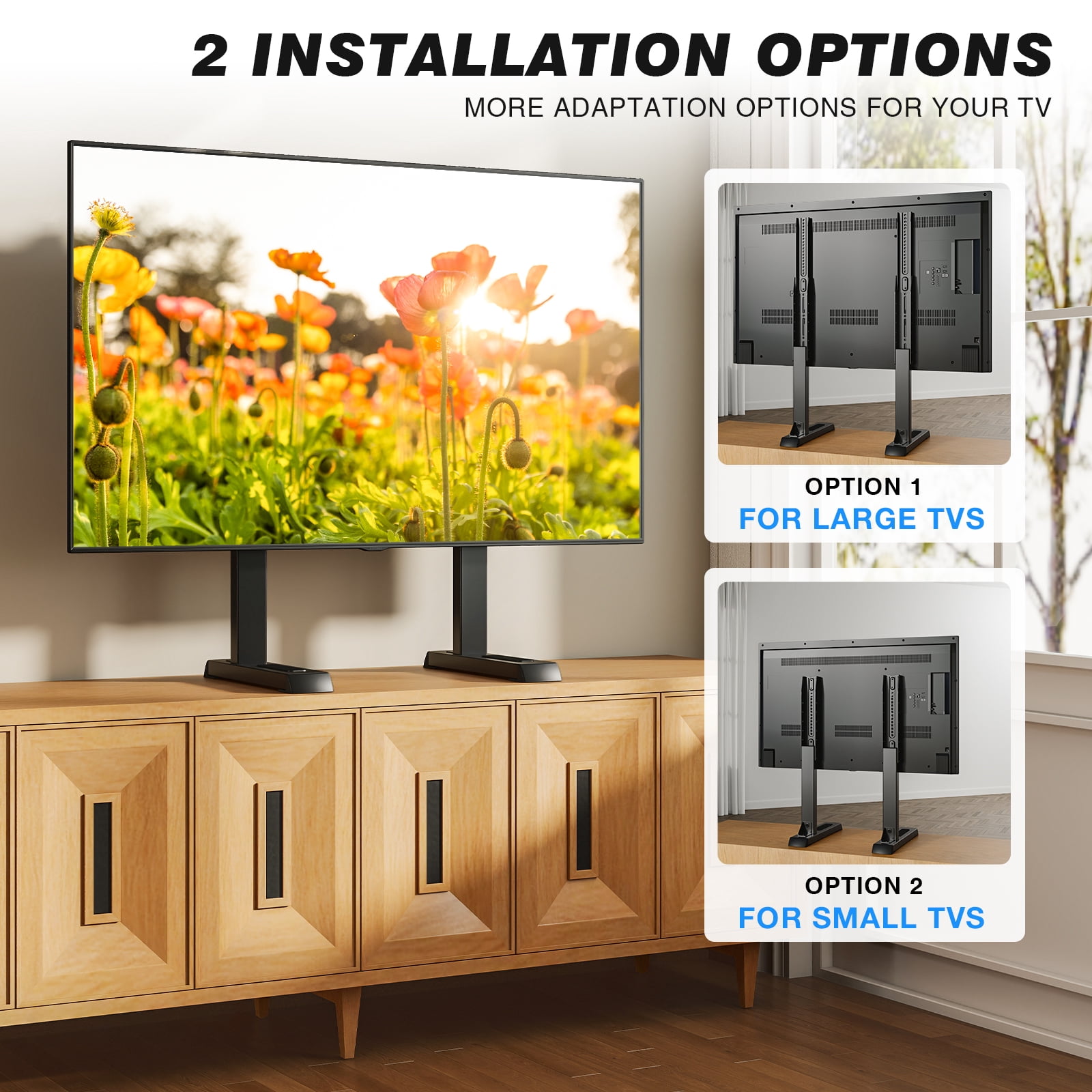 RTVR 24 to 80 inch Table Top TV Stand Universal Feet Base Replacement, TV Mount Legs for Flat Screens, Adjustable Black