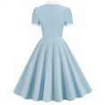 thumbnail image 3 of qolati Cocktail Dreeses 2024 Short Sleeve Tie Neck Vintage Wedding Party Midi Dress Buttons Down 50s Flared A-Line Casual Office Work Prom Swing Dress, 3 of 3