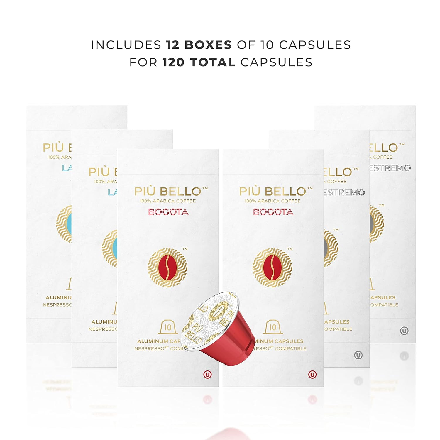 Piu Bello Coffee Pods Intense Variety Pack - Nespresso Machine (Original) Compatible Capsules with 3 Intense Flavors, Dark Roast, Low Acidity- Kosher (3 Flavor Multipack 120 Count)
