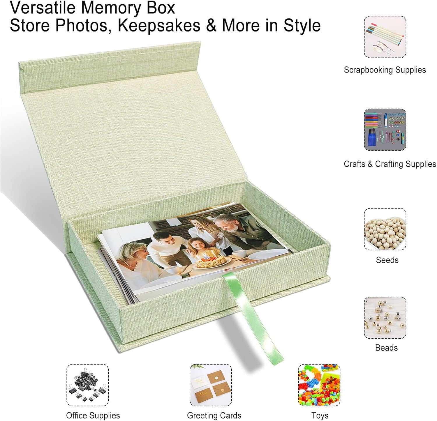 Lanola 8x10 Archival Photo Storage Box with Lid – Stackable Memory Keepsake Organizer for Photos, Certificates, Jewelry & Scrapbooking Supplies Grass Green