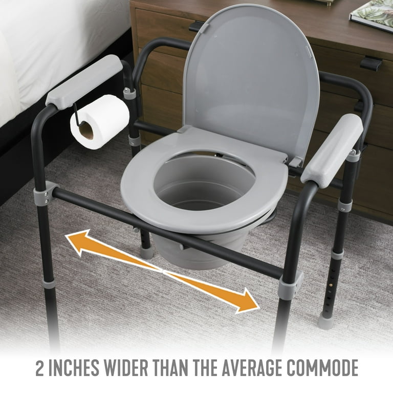 Able Life Bedside Commode Extra Wide 3 in 1 Toilet Safety Rail Shower Chair Portable Toilet for Seniors and Elderly Adults Commode Chair Black