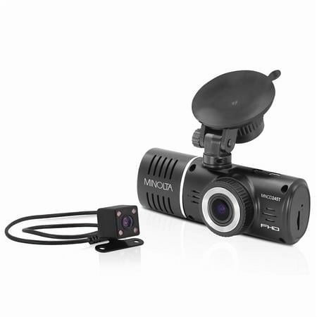 Minolta MNCD245T Full HD Front and Rear View 2.45" LCD Screen Dash Camera with 3-Channel Recording, Black