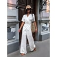 thumbnail image 5 of Womens Casual Fashion Set Tie Waist Irregular Hem Top with Wide Leg Pants Two Piece Outfit White S, 5 of 10