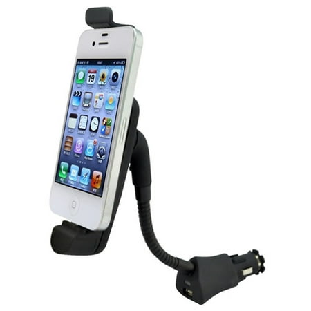 Car Mount Charger Plug Holder with USB Port Dock Cradle Gooseneck Swivel Black 2D for iPhone 5 5C 5S 6 6S 7