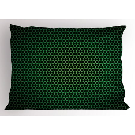 Light Air Grid Mesh Forest Green Pillow Sham Geometrical Honeycomb Pattern with Polygons Technology Themed Grid Mesh Tile, Decorative Standard Size Printed Pillowcase, 26 X 20 Inches, Green Black, by Ambesonne ()