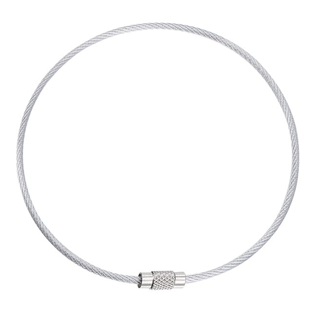 Unique Bargains 250mm Length Stainless Steel Keyring Loop Cable Silver 4 Count