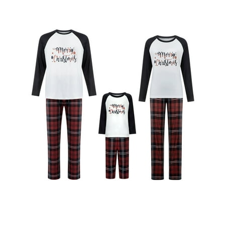 

Yinyinxull Christmas Family Matching Pajamas Set Letter Print Long Sleeve Tops with Plaid Pants Loungewear Sleepwear
