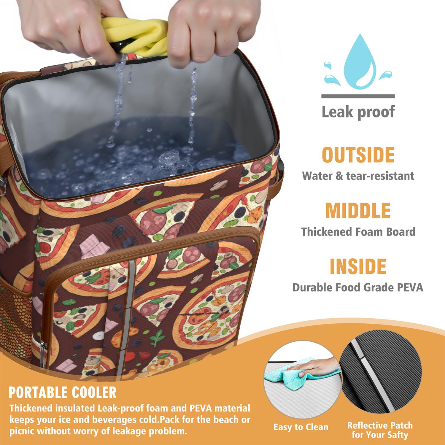 Pizza Cooler Backpack Insulated Waterproof Leak Proof Backpack Cooler Lightweight Lunch Picnic Camping Backpack Cooler for Men Women