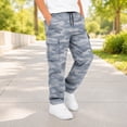 thumbnail image 2 of MDUKONU Boys Y2K Camo Cargo Pants Loose High Straight Leg Denim Pants with Pockets Size: 7-8 Years Sky Blue, 2 of 5