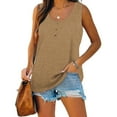thumbnail image 7 of Ydkzymd Womens Tank Tops Khaki Henley Fashion Solid Color Tunics Plus Size Petite Sleeveless Blouses Button Up Flowy Casual T Shirts Khaki L, 7 of 7