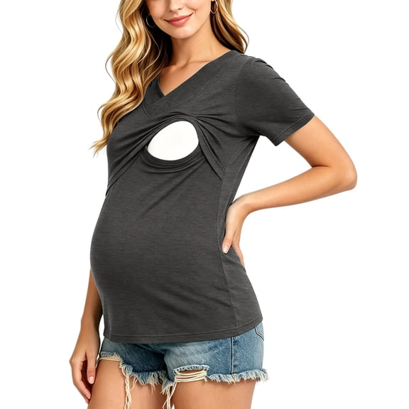 Women's Short Sleeve Maternity Nursing Tops Shirts for Breastfeeding
